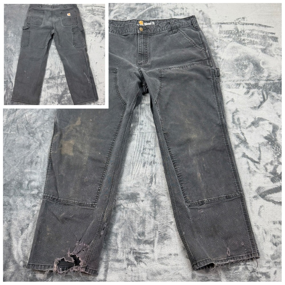 Carhartt Mens Trashed‎ Distressed Double Knee Carpenter Pants Black 42x30